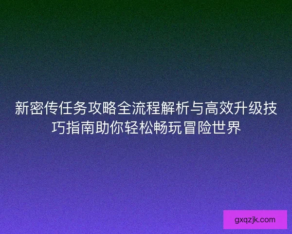 新密传任务攻略全流程解析与高效升级技巧指南助你轻松畅玩冒险世界