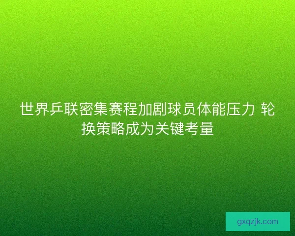 世界乒联密集赛程加剧球员体能压力 轮换策略成为关键考量